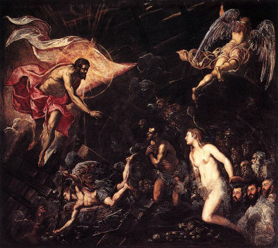 ZSTĄPIENIE do PIEKIEŁ: TINTORETTO (1518, Wenecja - 1594, Wenecja), 1568, olejny na płótnie, 342 x 373 cm, San Cassiano, Wenecja; źródło: www.wga.hu