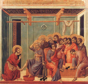 OBMYWANIE NÓG: DUCCIO di Buoninsegna (ok. 1255, Siena - 1319, Siena), 1308-11, tempera na desce, 50 x 53 cm, Museo dell'Opera del Duomo, Siena; źródło: www.wga.hu