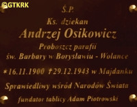 OSIKOWICZ Andrew - Commemorative plaque, lapidarium, St Barbara parish church, Borysław, source: boryslavrada.gov.ua, own collection; CLICK TO ZOOM AND DISPLAY INFO