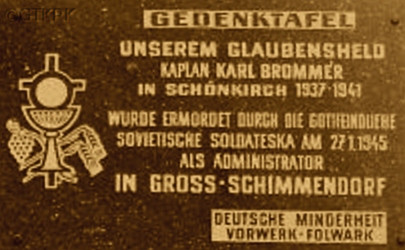 BROMMER Charles George - Commemorative plaque, historical chapel, Folwark, Prószków county, source: www.zmarzly.de, own collection; CLICK TO ZOOM AND DISPLAY INFO