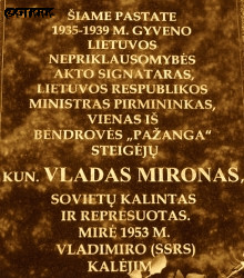 MIRONAS Vladislav - Commemorative plaque, Kaunas, Lithuania, source: paneveziokrastas.pavb.lt, own collection; CLICK TO ZOOM AND DISPLAY INFO