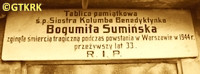 SUMIŃSKA Bogumiła (s. Maria Kolumba od Najświętszego Serca Pana Jezusa) - Tablica pamiątkowa - epitafium, cmentarz parafialny, Krotoszyn, źródło: krotoszyn36.grobonet.com, zasoby własne; KLIKNIJ by POWIĘKSZYĆ i WYŚWIETLIĆ INFO