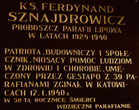SZNAJDROWICZ Ferdynand - Tablica pamiątkowa, kościół parafialny pw. św. Bartłomieja, Lipowa, źródło: lipowaiokolice.blogspot.com, zasoby własne; KLIKNIJ by POWIĘKSZYĆ i WYŚWIETLIĆ INFO