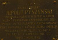 PYSZYŃSKI Hippolytus - Commemorative plaque, Assumption of the Blessed Virgin Mary church, Łódź, source: mariacka-lodz.com.pl, own collection; CLICK TO ZOOM AND DISPLAY INFO