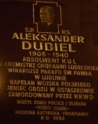 DUBIEL Aleksander - Tablica pamiątkowa, kościół pw. Nawrócenia św. Pawła, Lublin, źródło: bilgoraj.com.pl, zasoby własne; KLIKNIJ by POWIĘKSZYĆ i WYŚWIETLIĆ INFO