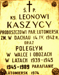 KASZYCA Leo Constantine - Commemorative plaque, Our Lady of Mount Carmel church, Lutomiersk, source: panaszonik.blogspot.com, own collection; CLICK TO ZOOM AND DISPLAY INFO
