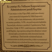KASPROWICZ Felix - Commemorative plaque, murder site, Rogóźno, source: gminaludwin.pl, own collection; CLICK TO ZOOM AND DISPLAY INFO