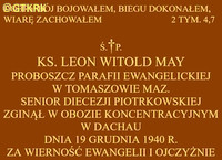 MAY Leo Witold - Commemorative plaque, Holy Trinity church, Tomaszów Mazowiecki, source: www.nasztomaszow.pl, own collection; CLICK TO ZOOM AND DISPLAY INFO