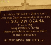 OŻANA Gustaw - Tablica pamiątkowa, kościół ewangelicki, Trzyniec, źródło: www.evidencevh.army.cz, zasoby własne; KLIKNIJ by POWIĘKSZYĆ i WYŚWIETLIĆ INFO