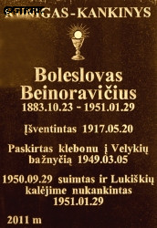 BEINORAVIČIUS Bolesław - Tablica pamiątkowa, kościół parafialny pw. św. Andrzeja, Velykiai, Litwa, źródło: panskliautas.lt, zasoby własne; KLIKNIJ by POWIĘKSZYĆ i WYŚWIETLIĆ INFO