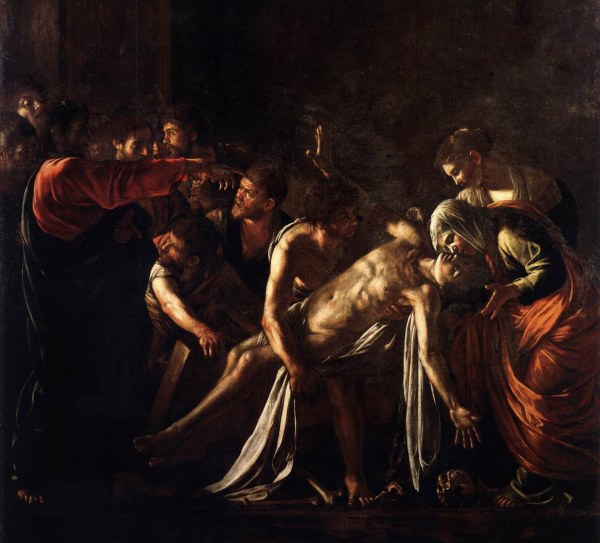 WSKRZESZENIE ŁAZARZA - MERISI, Michał Anioł z CARAVAGGIO (1571, Mediolan - 1610, Porto Ercole), 1608-09, olejny na płótnie, 380×275 cm, Museo Regionale, Messyna; źródło: www.wga.hu