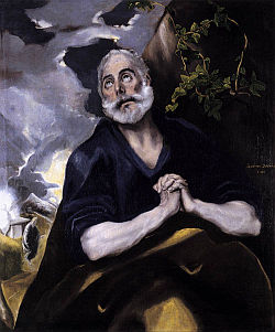 św. PIOTR POKUTUJĄCY: GRECO, El (1541, Candia - 1614, Toledo), ok. 1580, olejny na płótnie, 109x90cm, Bowes Museum, Barnard Castle; źródło: www.wga.hu