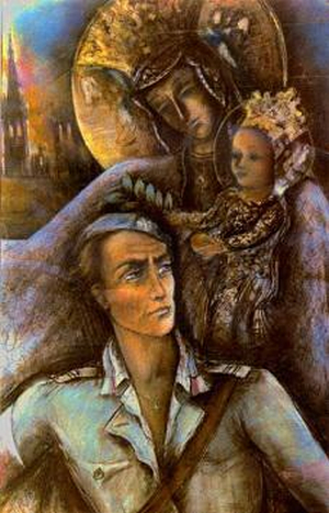 MATKA BOŻA AK: BOROWSKA-POKRZYWNICKA, Irena (1897, Wola Zagórska – 1975, Londyn), namalowany VIII.1944, Warszawa, obecnie Muzeum Powstania Warszawskiego (magazyn!!); źródło: www.fronda.pl