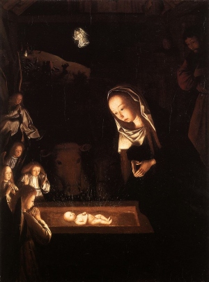 NARODZENIE — GEERTGEN od św. Jana (1460/65, Leiden – 1490, Haarlem), 1484-90, olejny na dębowej desce, 34×25 cm, National Gallery, Londyn; źródło: www.wga.hu