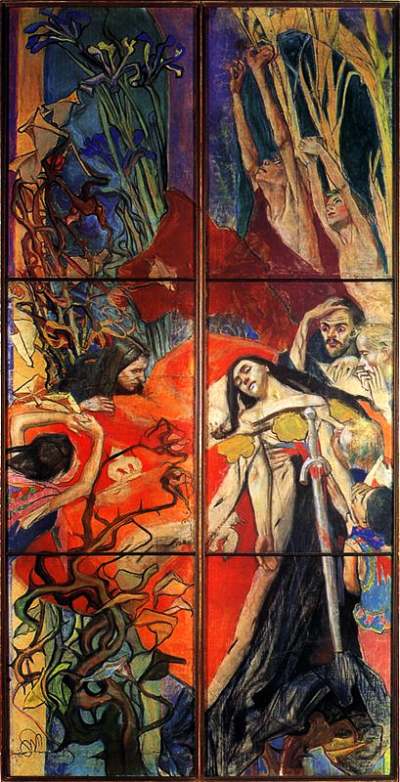 POLONIA — WYSPIAŃSKI Stanisław (1869, Kraków - 1907, Kraków), projekt witraża do katedry lwowskiej, 1893-94, pastel. 298 x 153 cm, Muzeum Narodowe, Kraków; źródło: www.pinakoteka.zascianek.pl