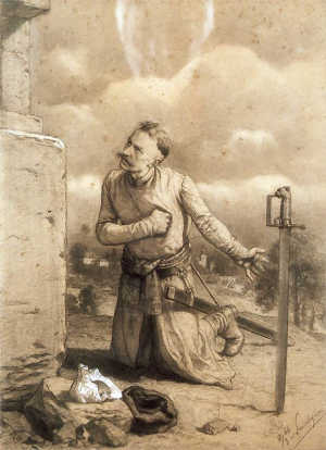 SZLACHCIC POD FIGURĄ: Artur GROTTGER (1837, Ottyniowice na Podolu - 1867, Amélie-les-Bains) 1866, dwasz, kredka, papier, 37,8 x 27,3 cm, Muzeum Okręgowe w Tarnowie; źródło: www.pinakoteka.zascianek.pl