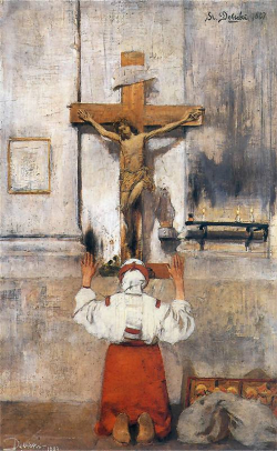 MODLITWA: DĘBICKI, Stanisław (1866, Lubaczów - 1924, Kraków), 1887, Muzeum Narodowe, Wrocław; źródło: www.pinakoteka.zascianek.pl