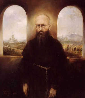 ŚW. MAKSYMILIAN KOLBE: SOBIERAJ, Wacław (ur. 1950, Uniejów), 1998, olejny, 43×50 cm; źródło: www.sobieraj.bielsko.opoka.org.pl