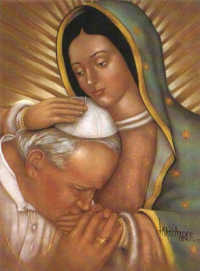 MATKA BOŻA z GUADALUPE z JANEM PAWŁEM II w RAMIONACH; źródło www.artrenewal.org