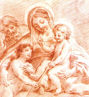 ŚWIĘTA RODZINA: CZECHOWICZ, Szymon(1689, Kraków – 1775, Warszawa), ok. poł. XVIII w., kredka, papier, 38.4×24 cm, Litewskie Muzeum Sztuki, Wilno; źródło: www.pinakoteka.zascianek.pl