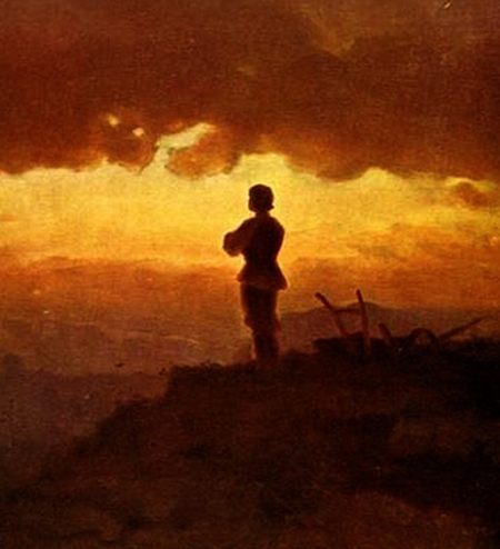 MODLITWA WIECZORNA ROLNIKA — GROTTGER, Artur (1837, Ottyniowice –1867, Amélie-les-Bains), 1860, olejny na plótnie, 45×55 cm, Muzeum Narodowe w Krakowie; źródło: www.pinakoteka.zascianek.pl