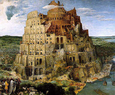 WIEŻA BABEL: BRUEGEL, Pieter starszy (ok. 1525, Broghel – 1569, Bruksela), olejny na desce, 114×155 cm, Kunsthistorisches Museum, Wiedeń; źródło: pl.wikipedia.org
