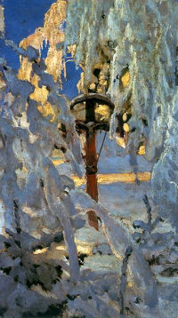 KRZYŻ w ŚNIEGU: RUSZCZYC Ferdynand (1870, Bohdanów - 1936, Bohdanów), fragm., 1902, olej na płótnie, 104x128cm, własność prywatna; źródło: www.pinakoteka.zascianek.pl