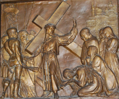 DROGA KRZYŻOWA, stacja VIII: XIX w., drzeworyt, kościół św. Anianusza, Chartes; źródło: zasoby własne (2010)