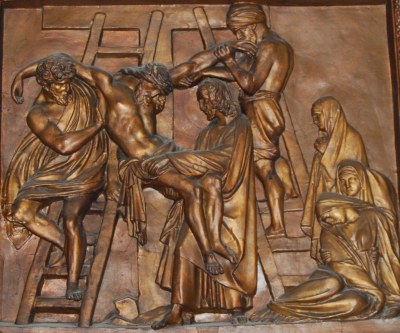 DROGA KRZYŻOWA, stacja XIII: XIX w., drzeworyt, kościół św. Anianusza, Chartres; źródło: zasoby własne (2010)