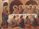 POJAWIENIE SIĘ wśród APOSTOŁÓW u STOŁU: DUCCIO di Buoninsegna (1255, Siena - 1319, Siena), 1308-11, tempera na desce, 39.5x51.5cm, Museo dell'Opera del Duomo, Siena; źródło: www.wga.hu